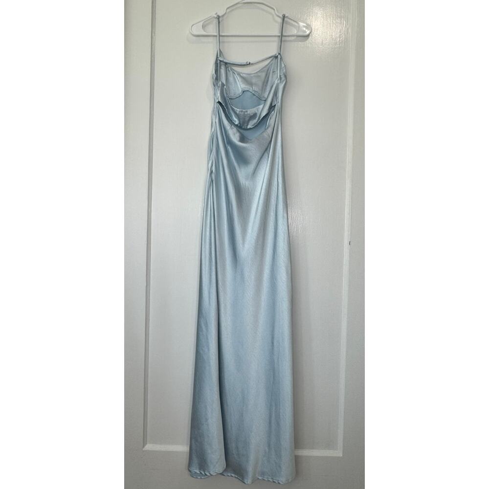 Princess Polly Icy Blue Satin Jazelle Maxi Dress Sz US6 Graduation Y2K Wedding - Picture 9 of 16